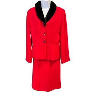 Vintage Danny & Nicole Red Tweed Blazer Skirt Suit Set Women’s Size 12 Christmas